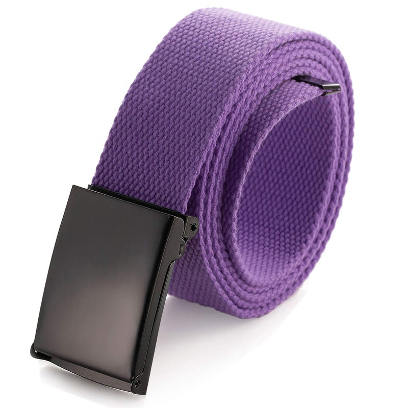 Mile High Life Cut To Fit Canvas Web Belt Size Up to 52" with Flip-Top Solid Black Military Buckle (Purple) - Image 1
